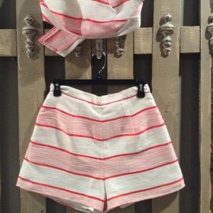 Two piece striped cropped top and shorts